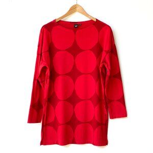 Marimekko x UNIQLO Womens Long Sleeve Red Dot Tunic Top Kivet Dropped Shoulder